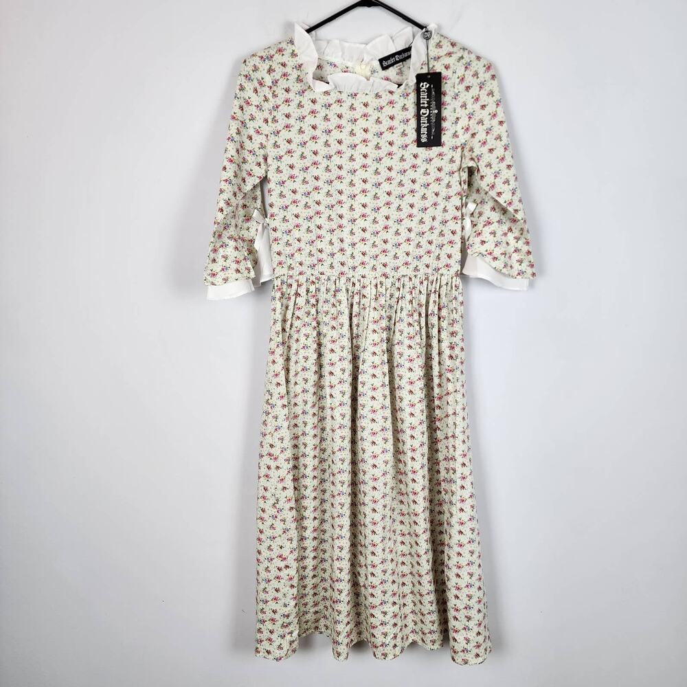 Scarlet Darkness Ditsy Floral Midi Dress Womens Small Ruffle Cottagecore Pioneer